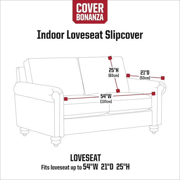 Indoor Loveseat Slipcover, Black/Charcoal, 54Wx21Dx25H
